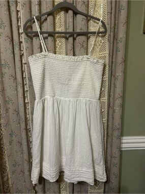 American Eagle White Smocked Strapless Cami Mini Dress XL Linen Blend
